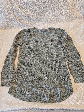 Olive & White Marled Open-Knit High-Low Sweater